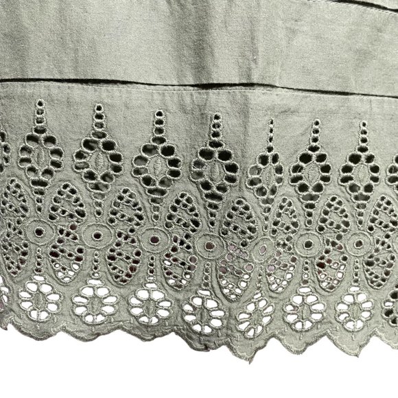 Eyelet Layered Mini Skirt 4 Miniskirt Sage Green Embroidered Broderie Scalloped - Picture 5 of 12